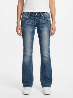 Grace in LA Bootcut Jeans 29 Rhinestone Embellished Flap Pockets Western Y2K